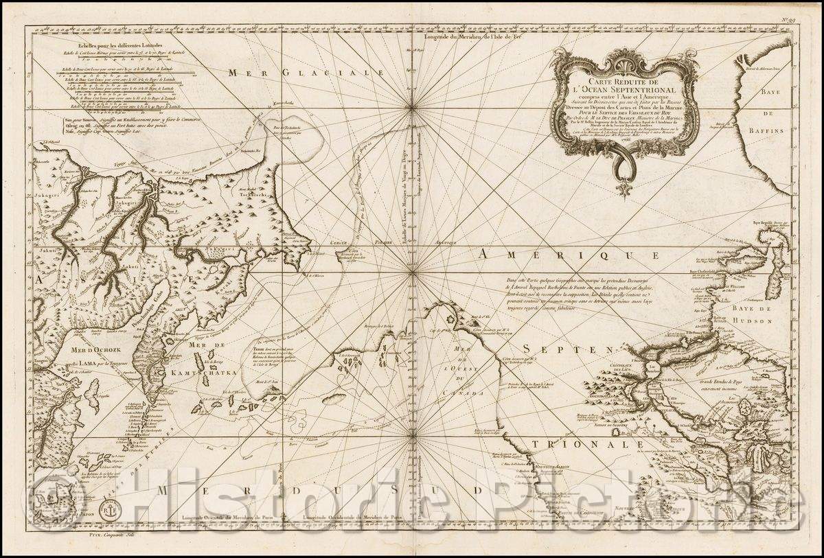 Historic Map - Carte Reduite De L'Ocean Septentrional compris entre l'Asie et l'Amerique Suivant les Decouvertes qui ont ete faites par les Russes, 1766 v1