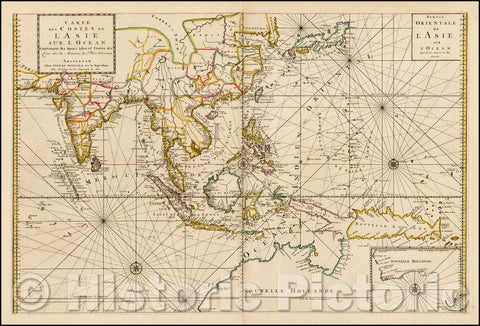 Historic Map - Carte des Costes de L'Asie Sur L'Ocean Contenant les Bancs Isle et Costes &c / 17th-century Map of South and East Asia and Australia, 1693 - Vintage Wall Art