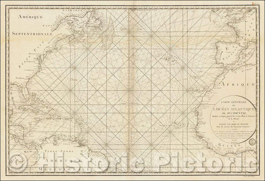 Historic Map - Carte Generale De L'Ocean Atlantique ou Occidental, Dresse au Depot general des Cartes Plans et Journaux de la Marine, 1786, Depot de la Marine v2