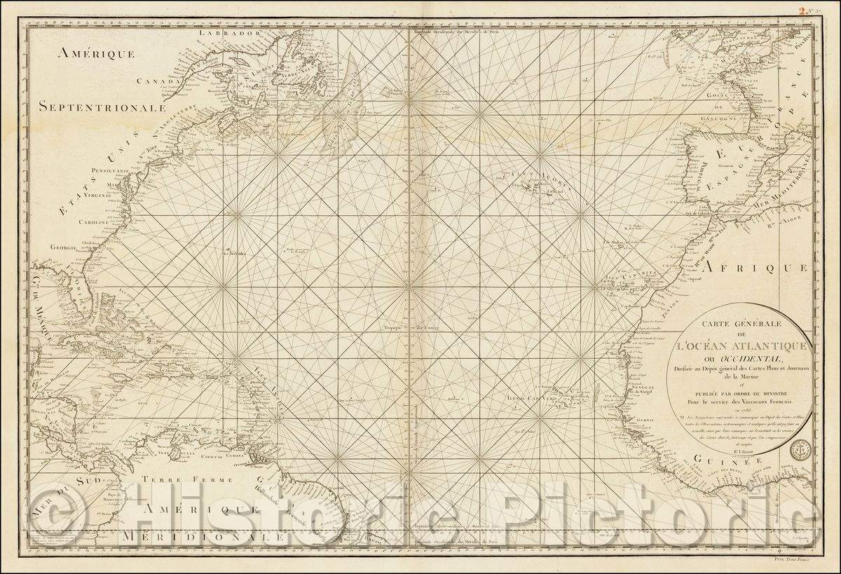 Historic Map - Carte Generale De L'Ocean Atlantique ou Occidental, Dresse au Depot general des Cartes Plans et Journaux de la Marine, 1786, Depot de la Marine v2