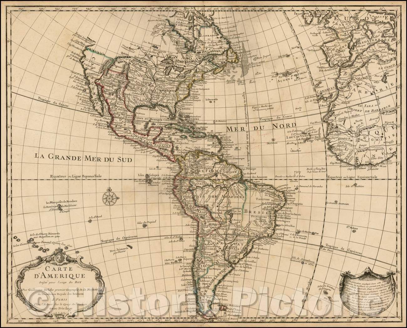 Historic Map - Carte D'Amerique, 1722, Guillaume De L'Isle - Vintage Wall Art