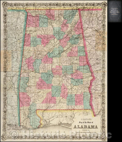 Historic Map - Colton's Map of the State of Alabama, 1870, G.W. & C.B. Colton - Vintage Wall Art