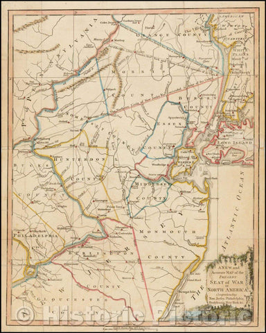 Historic Map - A New and Accurate Map of the Present Seat of War in North America, Comprehending New Jersey, Philadelphia, Pennsylvania, New York, 1777 v2
