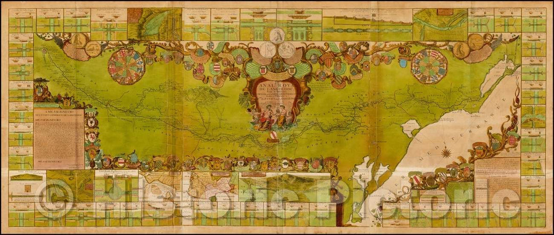 Historic Map - Le Canal Royal de Languedoc Pour la Ionction L'Ocean :: The Royal Canal of Languedoc, 1697 - Vintage Wall Art