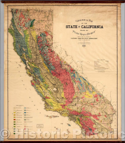 Historic Map - Geological Map of the State of Californa Issued, 1929, California State Mining Bureau - Vintage Wall Art
