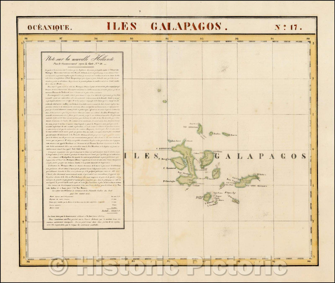 Historic Map - Iles Galapagos. Oceanique, 1825, Philippe Marie Vandermaelen v2