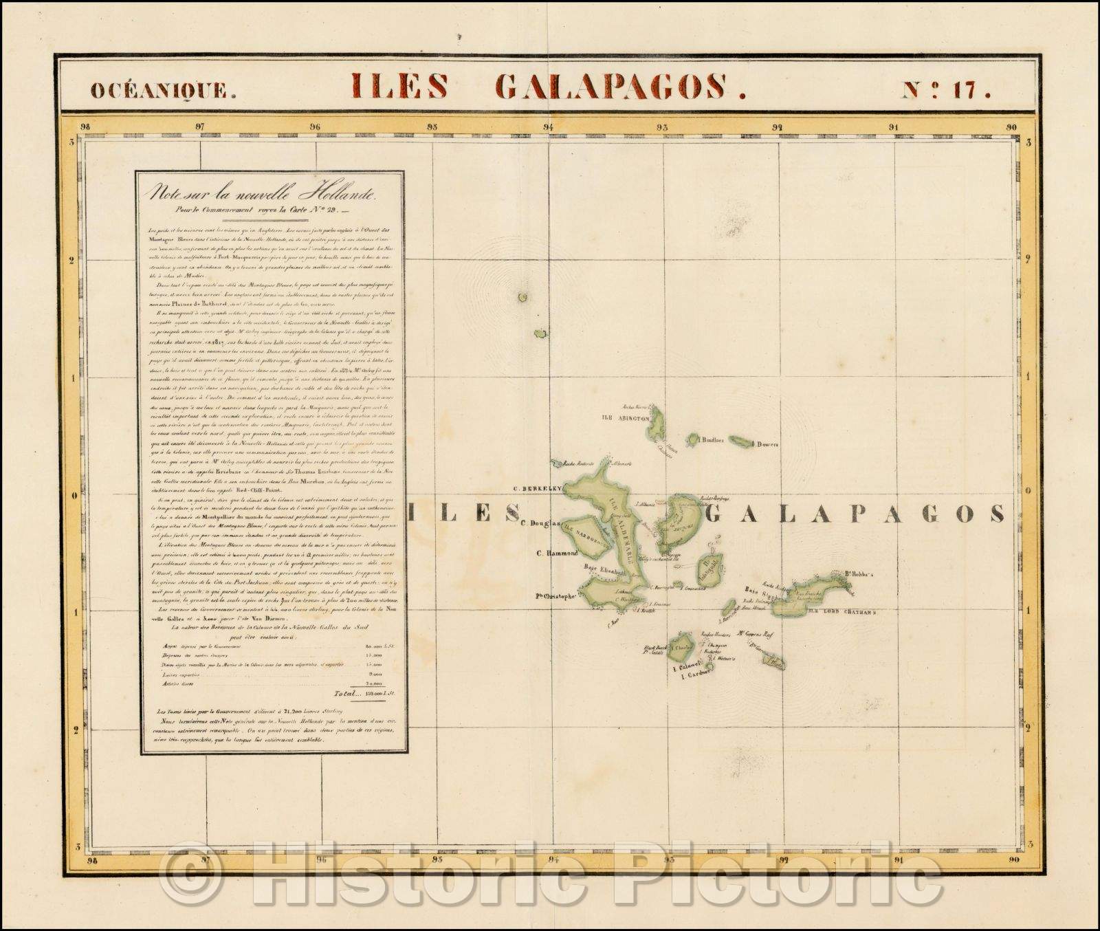 Historic Map - Iles Galapagos. Oceanique, 1825, Philippe Marie Vandermaelen v2