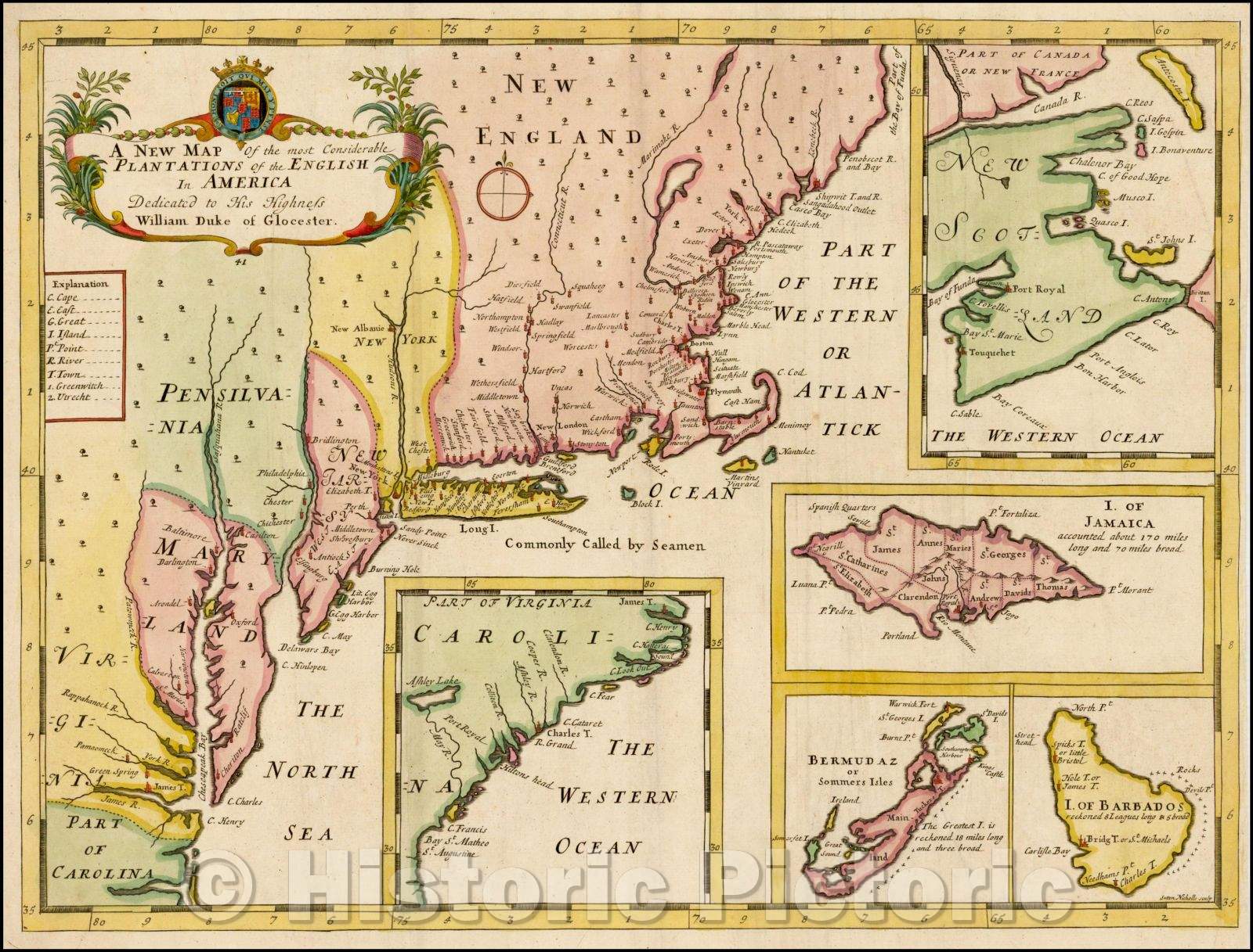 Historic Map - The most Considerable Plantations of the English In America, 1700, Edward Wells v2