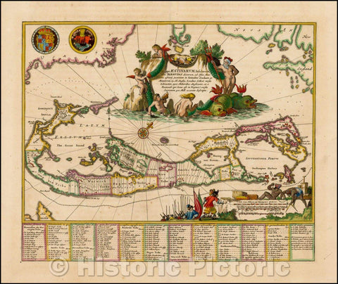 Historic Map - Mappa Aestivarum Insularum Alias Barmudas. / Blaeu's sought after Map of Bermuda, 1671, John Ogilby - Vintage Wall Art