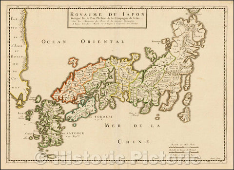 Historic Map - Royaume Du Iapon Designe par le Pere/Map of Japan and Korea, 1660, Philip Briet - Vintage Wall Art