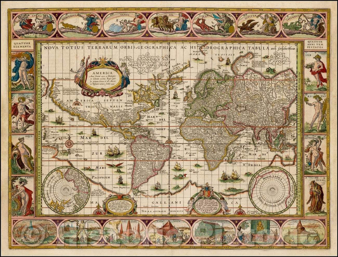 Historic Map - Nova Totius Terrarum Orbis Geographica Ac Hydrographica Tabula auct Guilje, 1630 - Vintage Wall Art