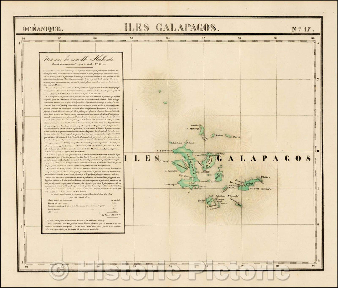 Historic Map - Iles Galapagos. Oceanique, 1825, Philippe Marie Vandermaelen v3