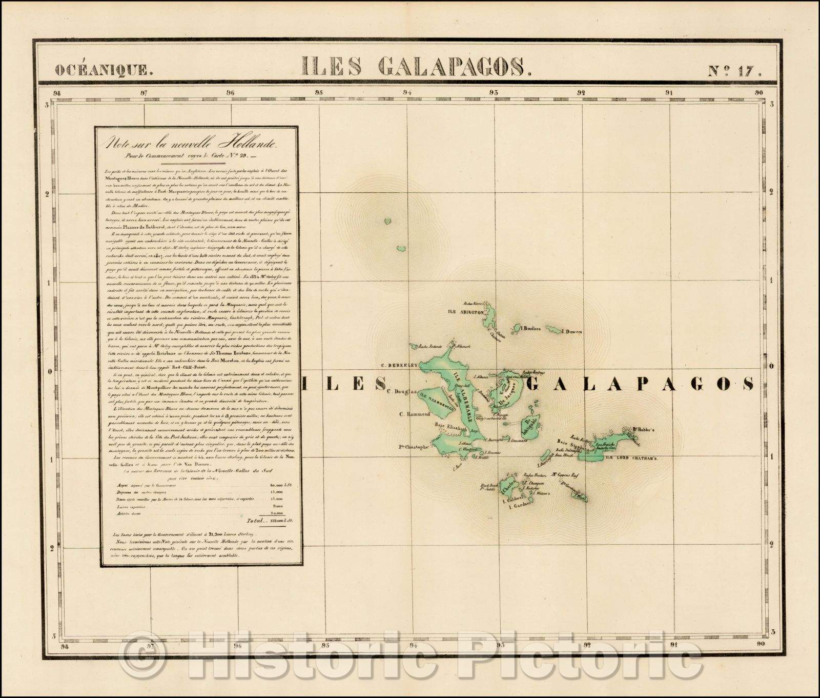 Historic Map - Iles Galapagos. Oceanique, 1825, Philippe Marie Vandermaelen v3