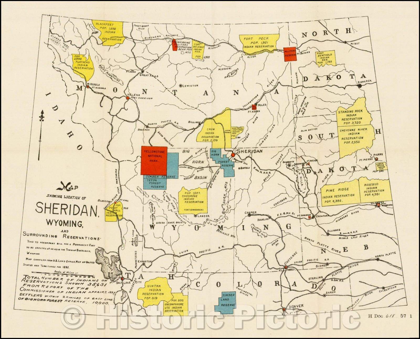 Historic Map - Map Showing Location of Sheridan, Wyoming and Surrounding Reservations, 1898, United States GPO - Vintage Wall Art