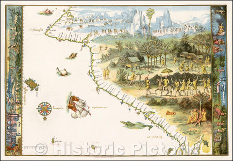 Historic Map - Eastern Coast of Australia, Nicholas Vallard - Vintage Wall Art