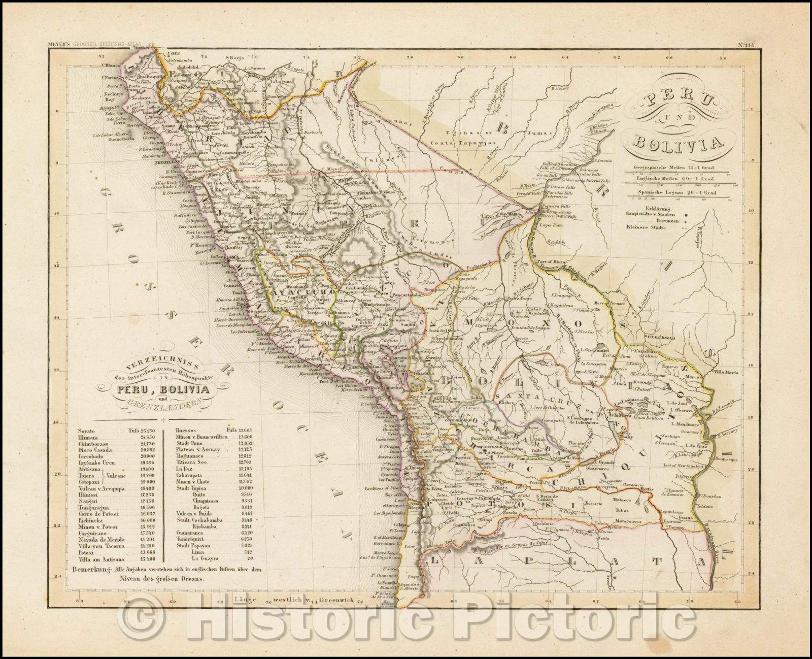 Historic Map - Peru und Bolivia/Map of Peru and Bolivia, published in Meyer's Grosser Zeitungs-Atlas, 1845, Joseph Meyer - Vintage Wall Art