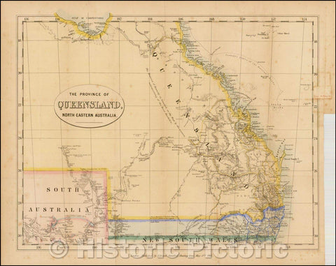 Historic Map - The Province of Queensland, North-Eastern Australia, 1861, Edward Stanford - Vintage Wall Art