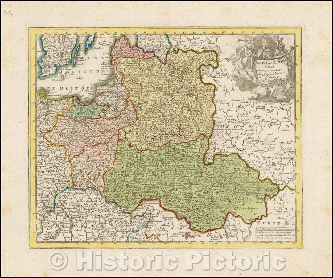 Historic Map - Poloniae & Lithuania accurante curatius/Map of Poland and Lithuania in their grandest configurations, published by Weigel, 1715 - Vintage Wall Art