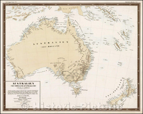 Historic Map - Australien/Map of Australia and New Zealand by George Bauerkeller in Darmstadt, 1855, George Bauerkeller - Vintage Wall Art