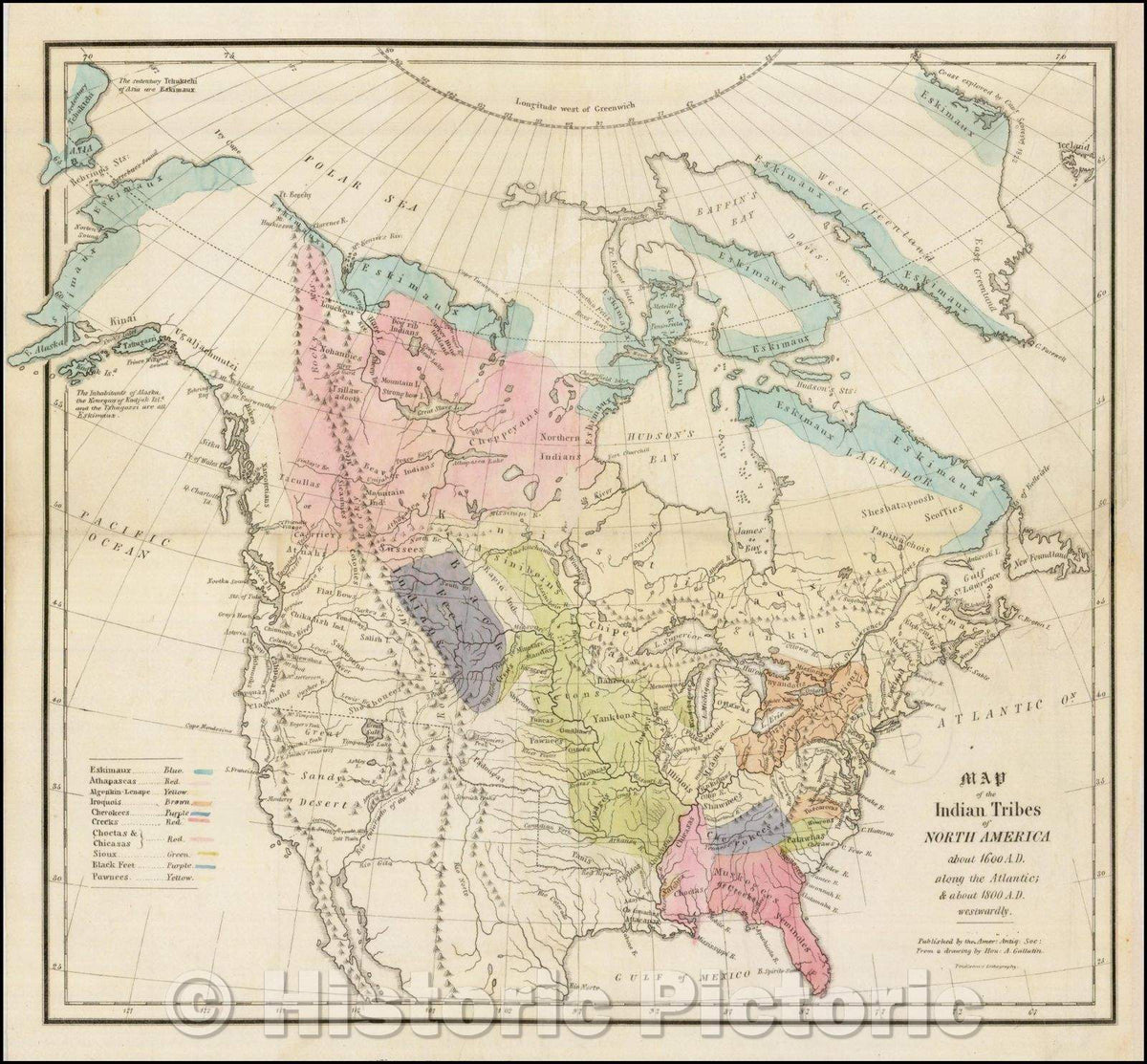Indian Tribes North America Jedidiah Smith Route 1836 Map – Historic ...