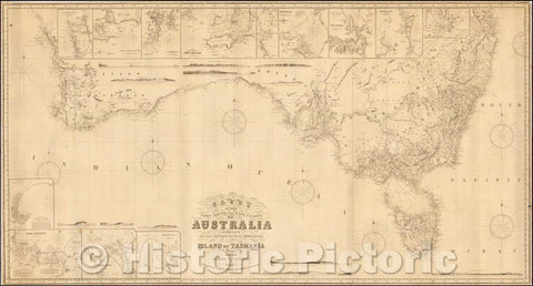 Historic Map - Chart of the West, South and East Coasts of Australia, extending from the Houtman Abrolhos Rocks to Moreton Bay and Tasmania, 1859 - Vintage Wall Art