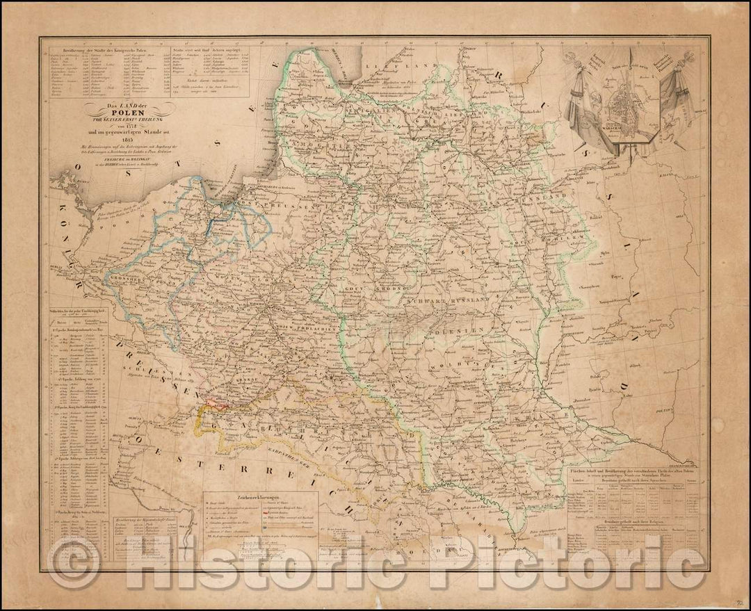 Historic Map - Das Land der Polen vor seiner ersten Theilung von1772 und im gegenw?tigen Stande/Map of Poland, both historical borders, 1815, Woerl Chodzko - Vintage Wall Art