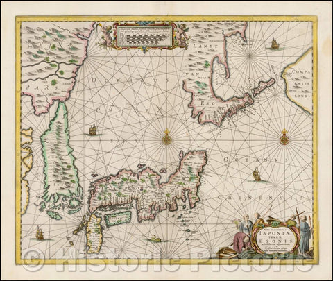 Historic Map - Nova Et Accurata Iaponiae Terrae Esonis Ac Insularum/Map of Japan & Korea, Ezo, Kunashiri and Sakhalin as a single land mass, 1658 - Vintage Wall Art