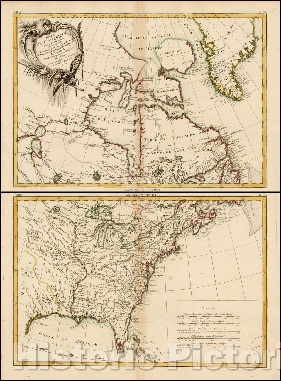 Historic Map - Partie De L'Amerique Septentrionale, qui comprend le Canada, la Louisiane, le Labrador, le Groenland, la Nouvelle Angleterre, la Floride, 1771 v1