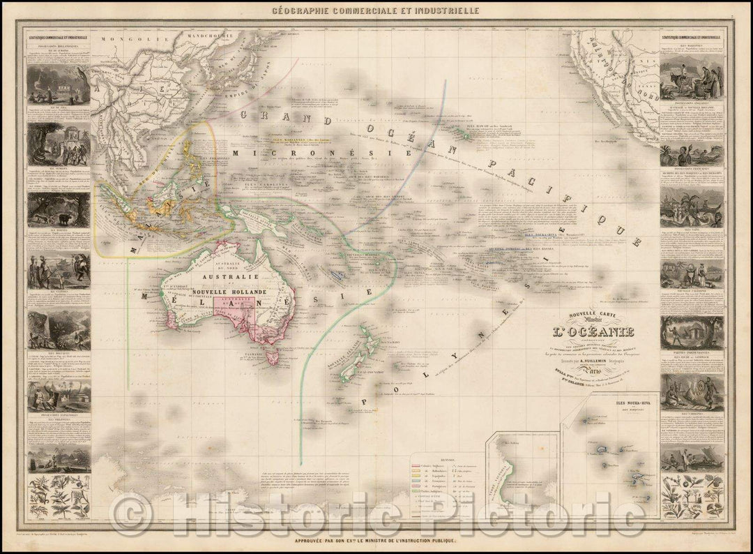 Historic Map - Nouvelle Carte Illustree de L'Oceanie, 1860, Alexandre Vuillemin v1