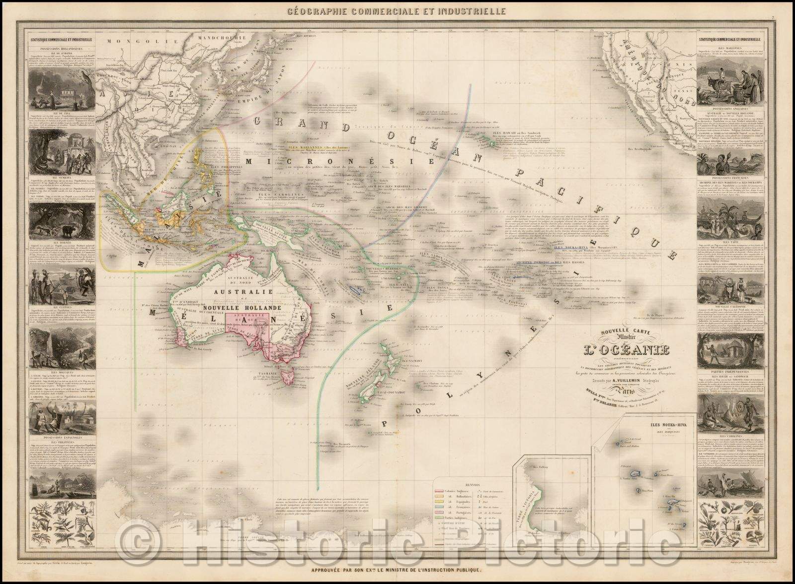 Historic Map - Nouvelle Carte Illustree de L'Oceanie, 1860, Alexandre Vuillemin v1