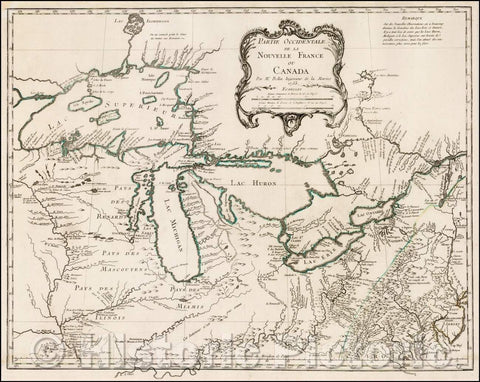 Historic Map - Partie Occidentale De La Nouvelle France ou Canada Par Mr. Bellin Ingenieur de la Marine, 1755, Jacques Nicolas Bellin v3