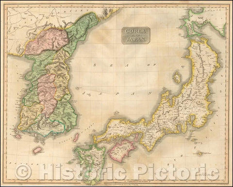 Historic Map - Corea and Japan, 1815, John Thomson - Vintage Wall Art