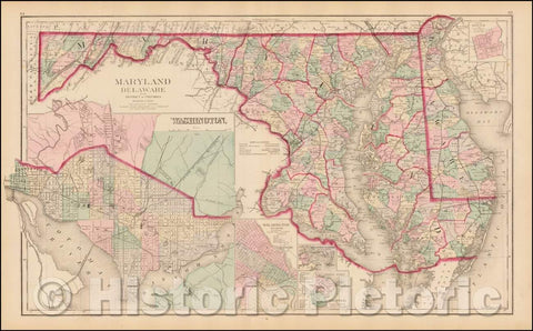 Historic Map - Maryland & Delaware and the District of Columbia [large Washington inset], 1881, Frank A. Gray v1