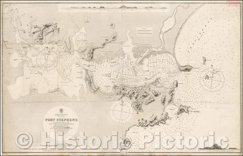 Historic Map - Australia-East Coast New South Wales - Port Stephens, 1869, British Admiralty - Vintage Wall Art