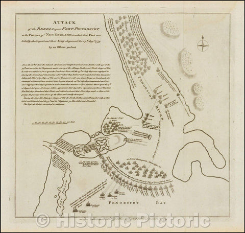 Historic Map - Attack of the Rebels upon Fort Penobscot in the Province of New England in which their Fleet was totally destroyed and their Army dispersed, 1785 v2