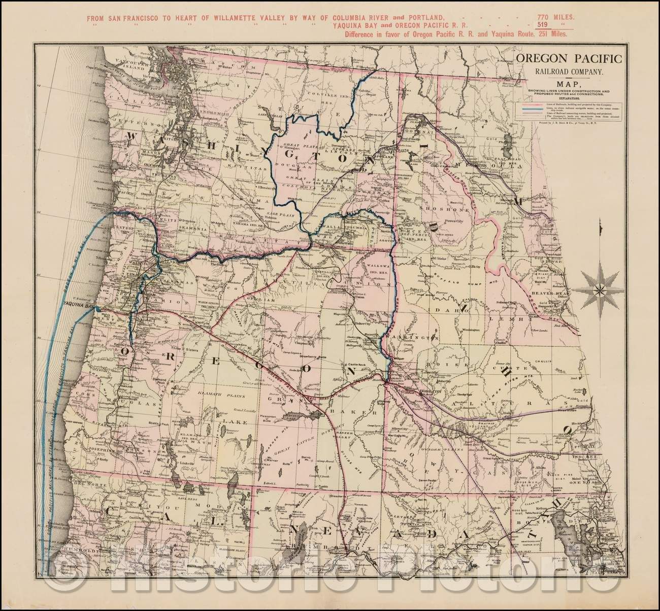 Historic Map - Oregon Pacific Railroad Company map : showing lines under construction and proposed routes and connections, 1885, Oregon Pacific Railway Company - Vintage Wall Art
