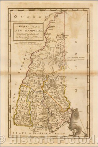 Historic Map - The State of New Hampshire, 1816, Mathew Carey - Vintage Wall Art