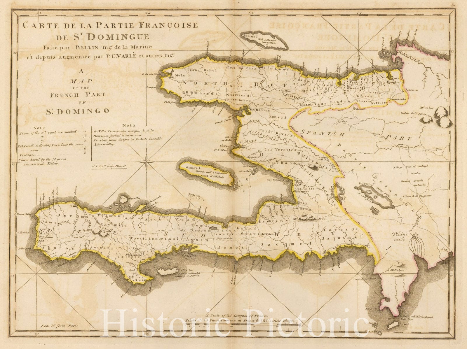 Historic Map - Carte de la Partie Francoise De St. Domingue :: Haiti, the western half of the island of St. Domingo in the West Indies, 1816 - Vintage Wall Art