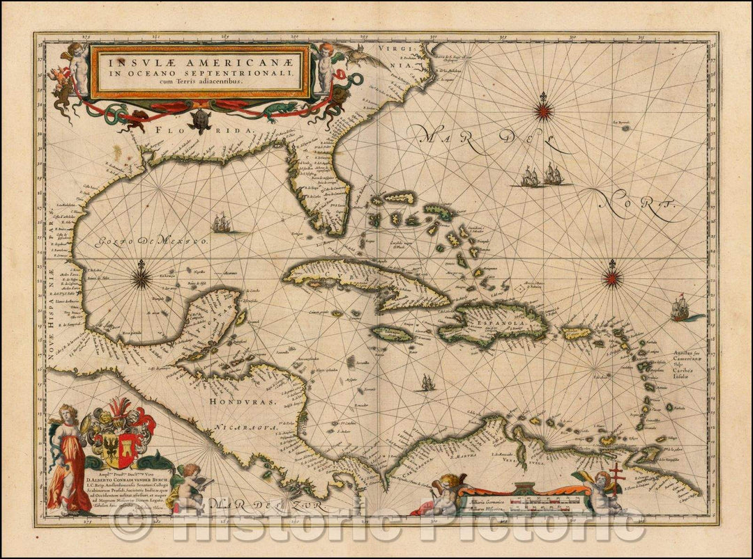 Historic Map - Insulae Americanae in Oceano Septentrionali cum Terris adiacentibus, 1635, Willem Janszoon Blaeu v2