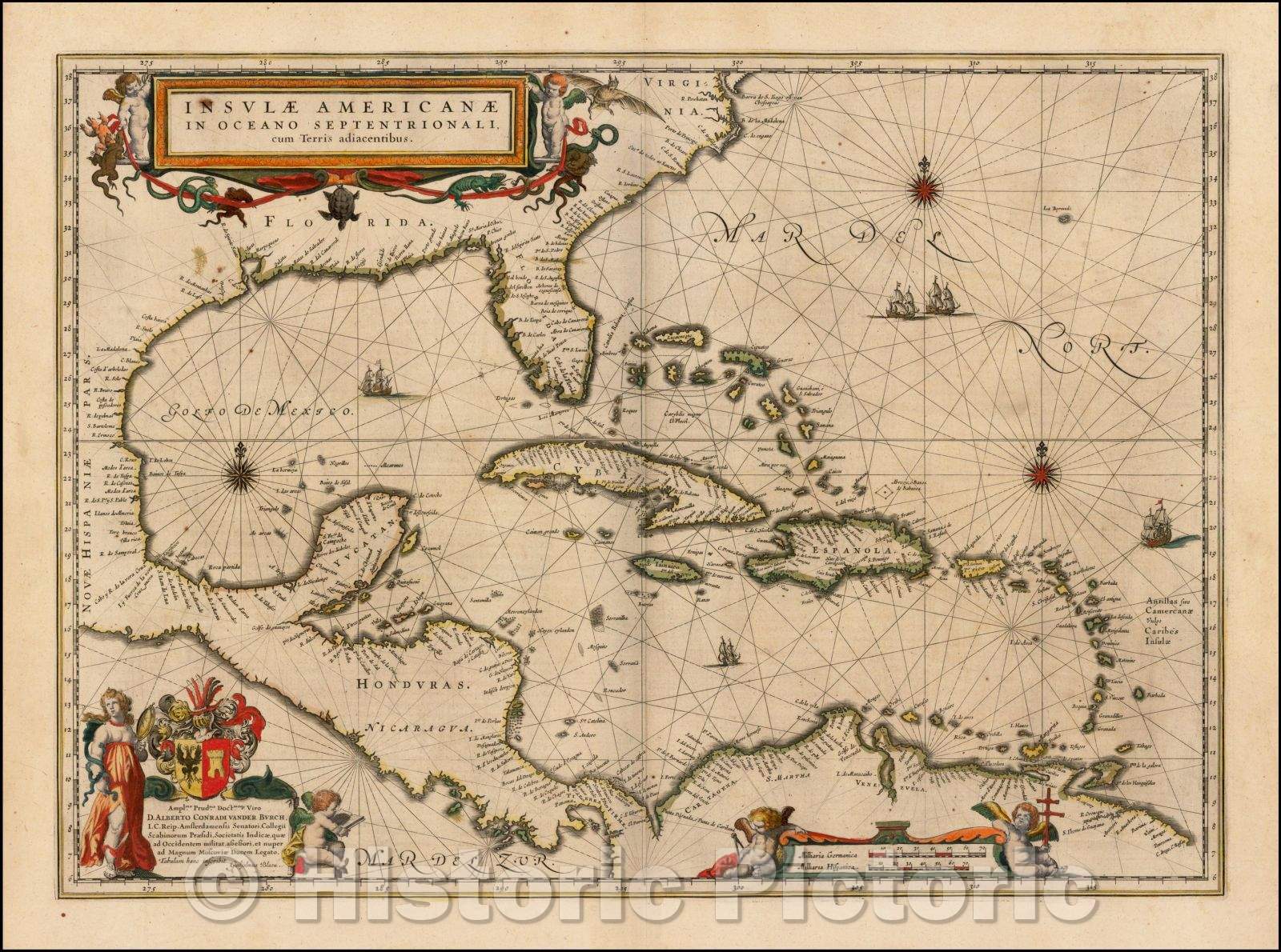Historic Map - Insulae Americanae in Oceano Septentrionali cum Terris adiacentibus, 1635, Willem Janszoon Blaeu v2