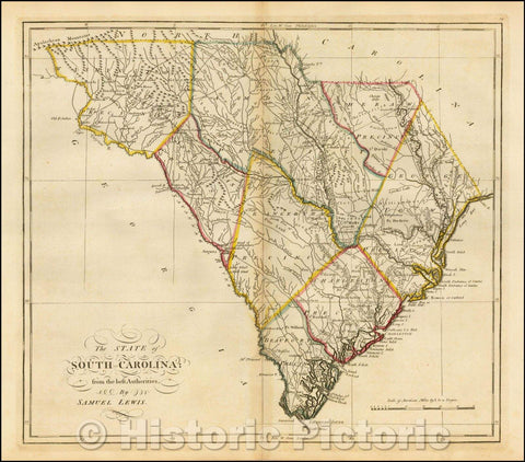 Historic Map - The State of South Carolina from the best Authorities, 1816, Mathew Carey - Vintage Wall Art