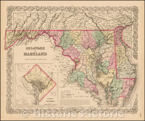 Historic Map - Delaware and Maryland [with large District of Columbia Inset], 1855, Joseph Hutchins Colton v2