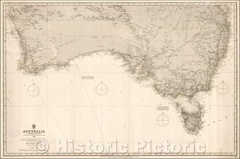 Historic Map - Australia (Southern Portion), 1884, British Admiralty - Vintage Wall Art