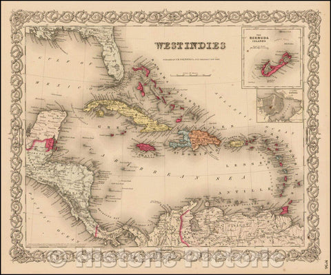 Historic Map - West Indies Bermuda and Havana insets, 1855, Joseph Hutchins Colton v2