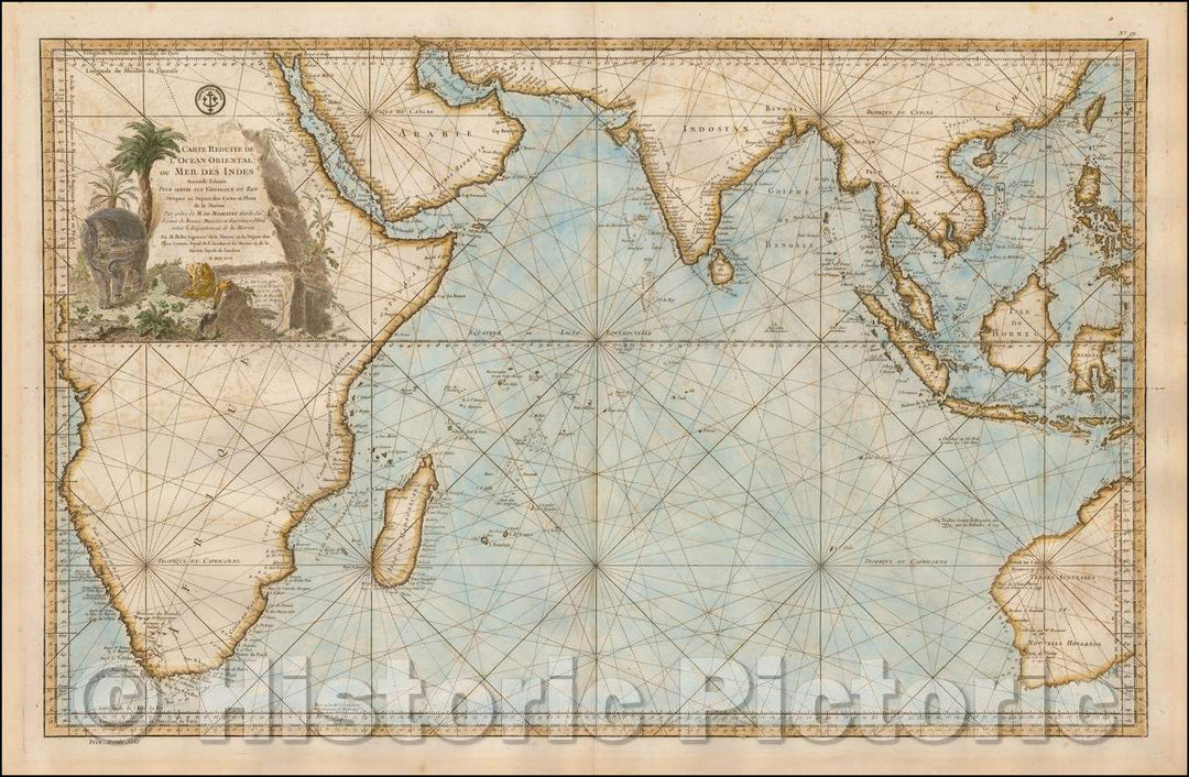 Historic Map - Carte Reduite De L'Ocean Oriental ou Mer Des Indes Seconde Edition Pour Servir aux Vaisseau du Roy, 1757, Jacques Nicolas Bellin - Vintage Wall Art