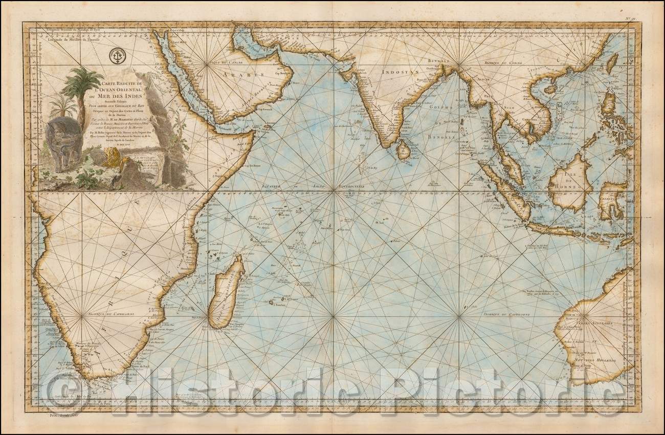 Historic Map - Carte Reduite De L'Ocean Oriental ou Mer Des Indes Seconde Edition Pour Servir aux Vaisseau du Roy, 1757, Jacques Nicolas Bellin - Vintage Wall Art