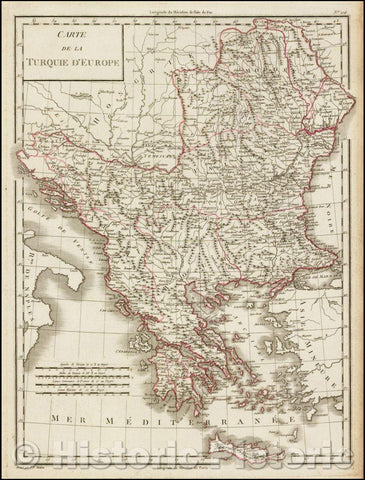Historic Map - Carte De la Turque D'Europe/Map of the Balkans Regions and Greece, 1790, Pierre Fran?is Tardieu - Vintage Wall Art