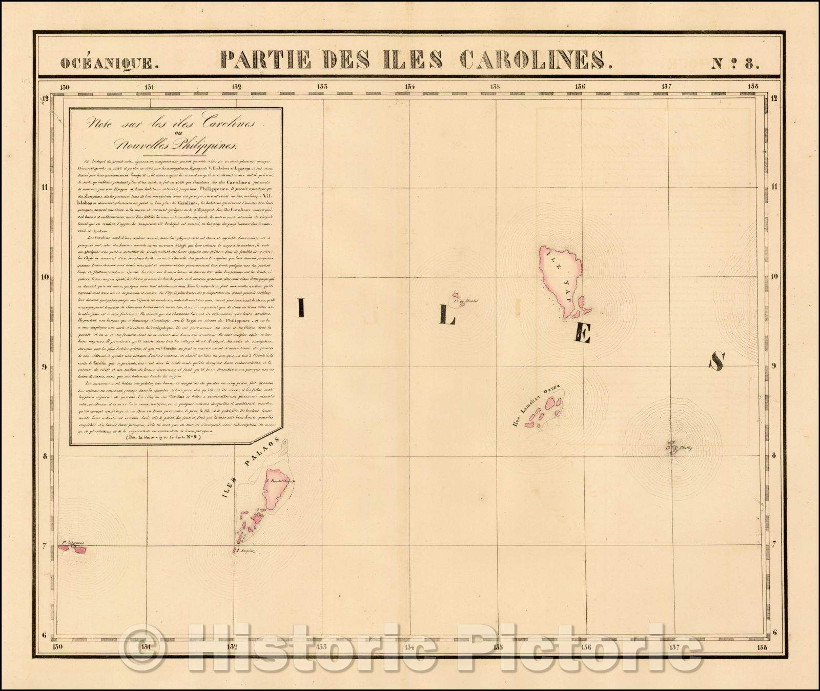 Historic Map - Partie Des Iles Carolines. Oceanique No. 8/Part Of Caroline Islands. Oceanique No. 8, 1825, Philippe Marie Vandermaelen - Vintage Wall Art