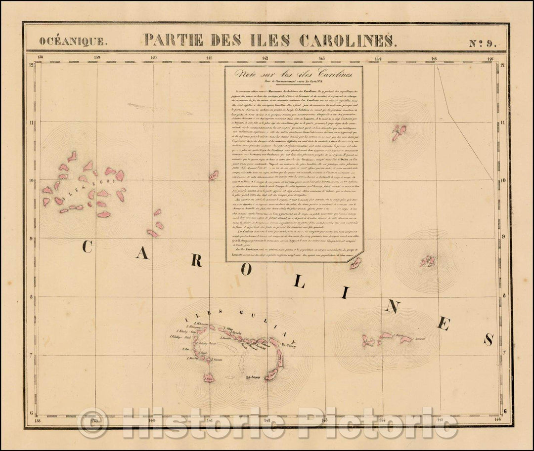 Historic Map - Partie De L'Ile Carolines. Oceanique No. 9/Part De L'Ile Carolinas. Oceanique No. 9, 1825, Philippe Marie Vandermaelen - Vintage Wall Art