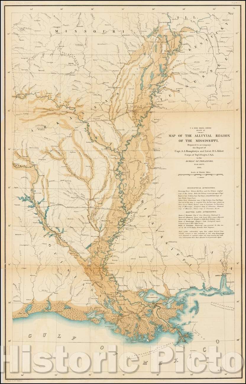 Historic Map - Map of the Alluvial Region of the Mississippi, 1861, United States War Dept. - Vintage Wall Art